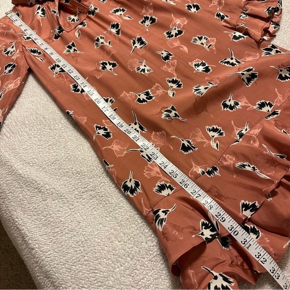 Rebecca Taylor Ikat Paintbrush Silk Ruffle Dress Pink Black Floral Cutout - Picture 10 of 16